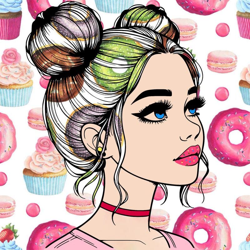 realistic girl with buns on the top of her head