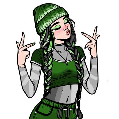 realistic teenage girl with braids and a beanie and crop top doing 🫶🏼