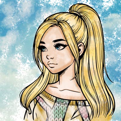 realistic girl with a high ponytail
