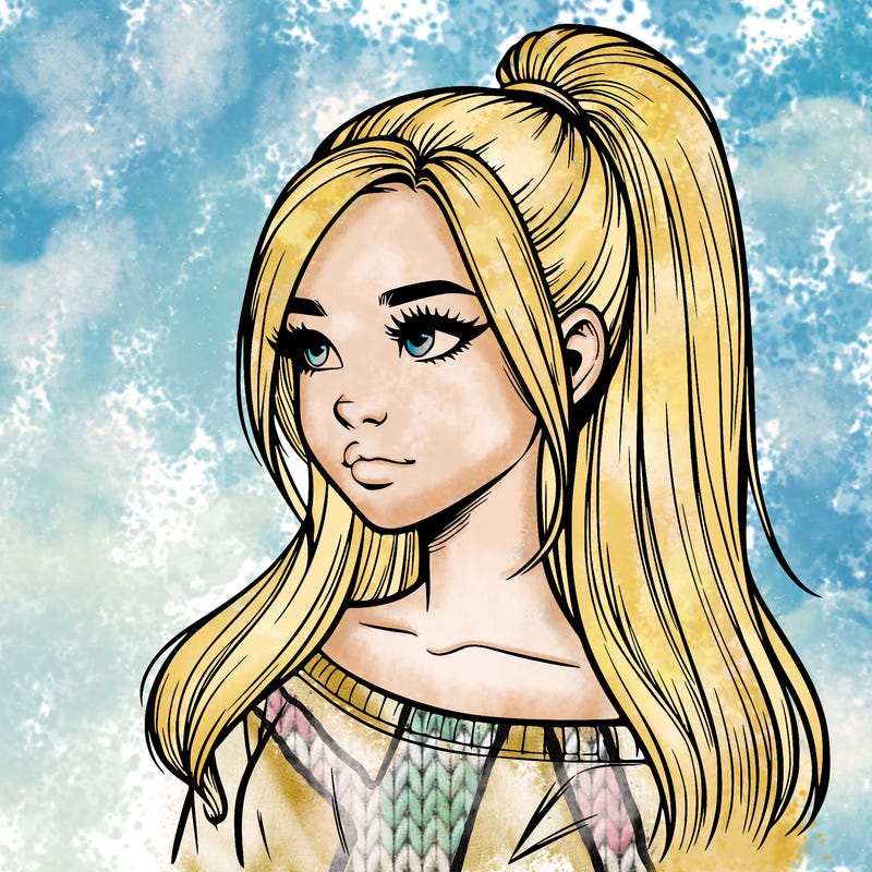 realistic girl with a high ponytail