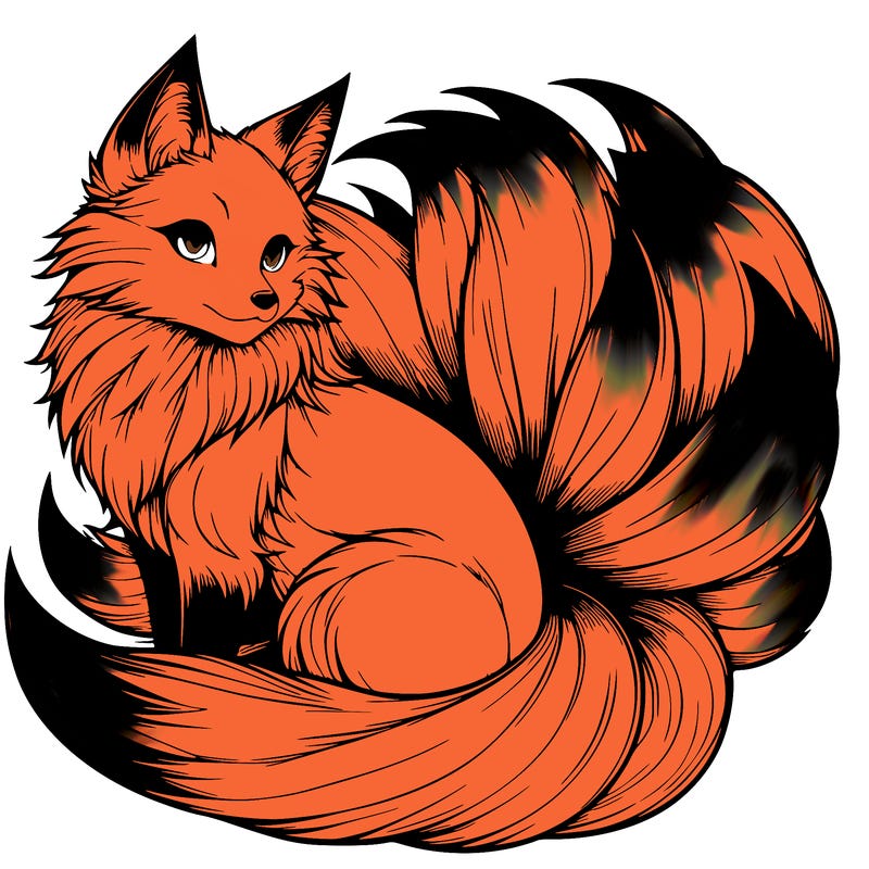 realistic detailed 9 tailed anime fox
