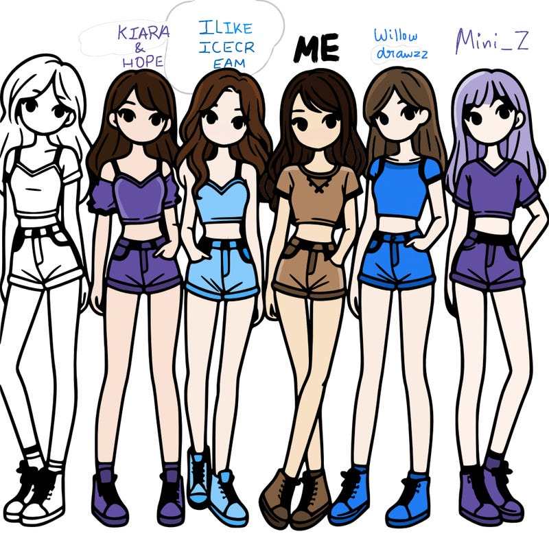 a group of girls wearing crop tops and shorts