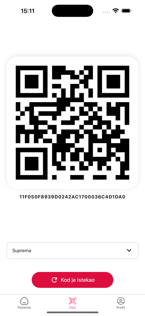Un codice QR visualizzato sulla schermata dell'app mobile BeneFit plus per l'ingresso in palestra e il check-in.