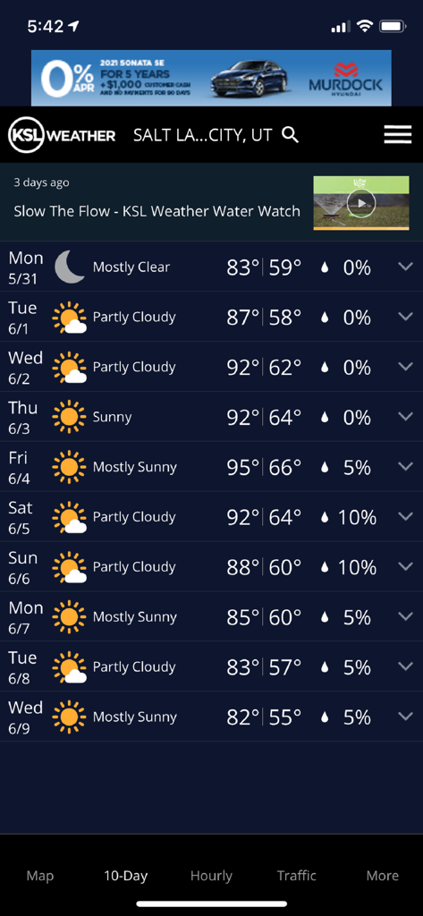 10-day weather forecast for Salt Lake City on the KSL Weather app