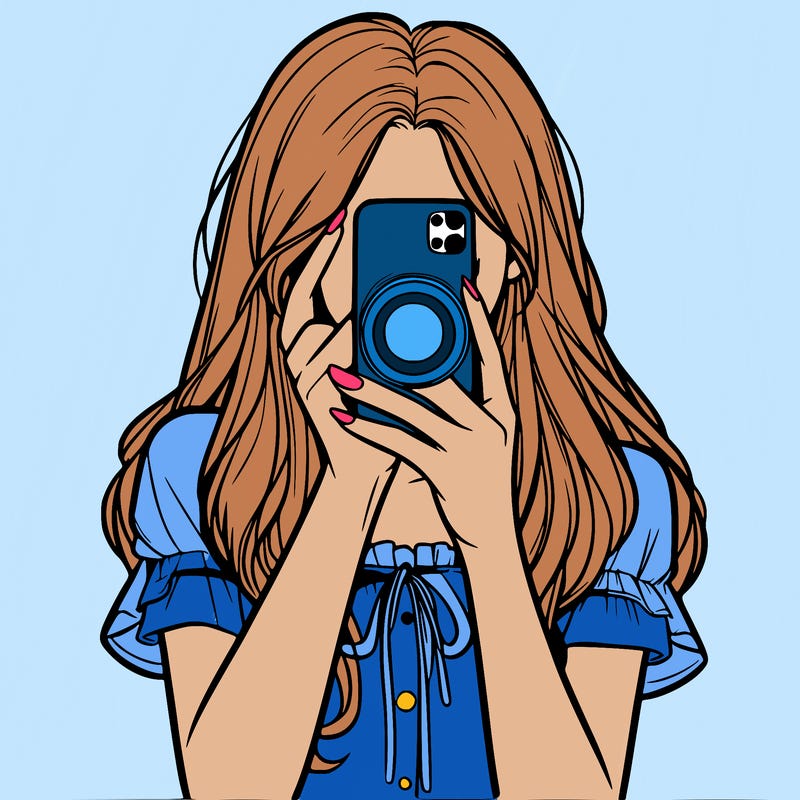 a realistic girl holding her phone taking pictures