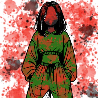 realistic girl faceless with baggy pants and a crop top