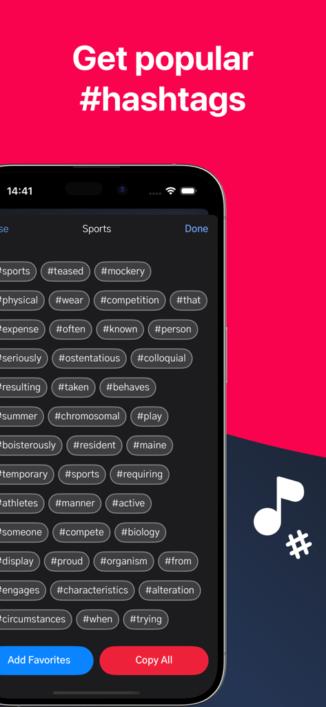 Tik Tagly - Tok Followers tags - Interface do aplicativo Tik Tagly mostrando uma lista de hashtags populares para criadores de mídia social