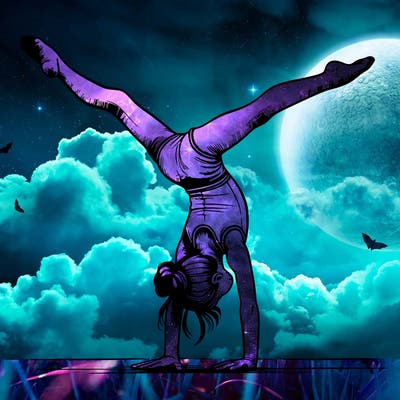 realistic gymnastic hand stand girl in four splits