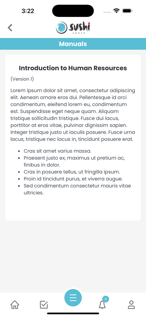 Ideagen Procedure Management - Ideagen Procedure Management app displaying an Introduction to Human Resources manual on a mobile device.