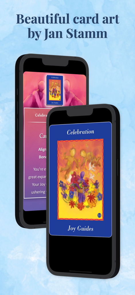 Ask Your Guides Oracle Cards - A mobile app screenshot displaying colorful spiritual card art by Jan Stamm within the Ask Your Guides Oracle Cards application