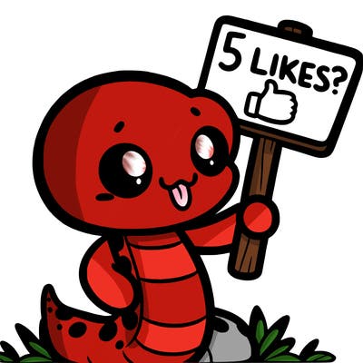 a simple cute snake holding a sign that says 5 likes?