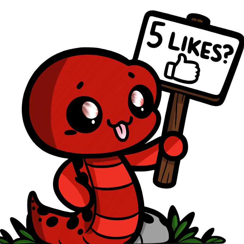 a simple cute snake holding a sign that says 5 likes?