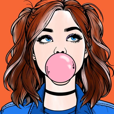 realististic girl blowing bubble -gum