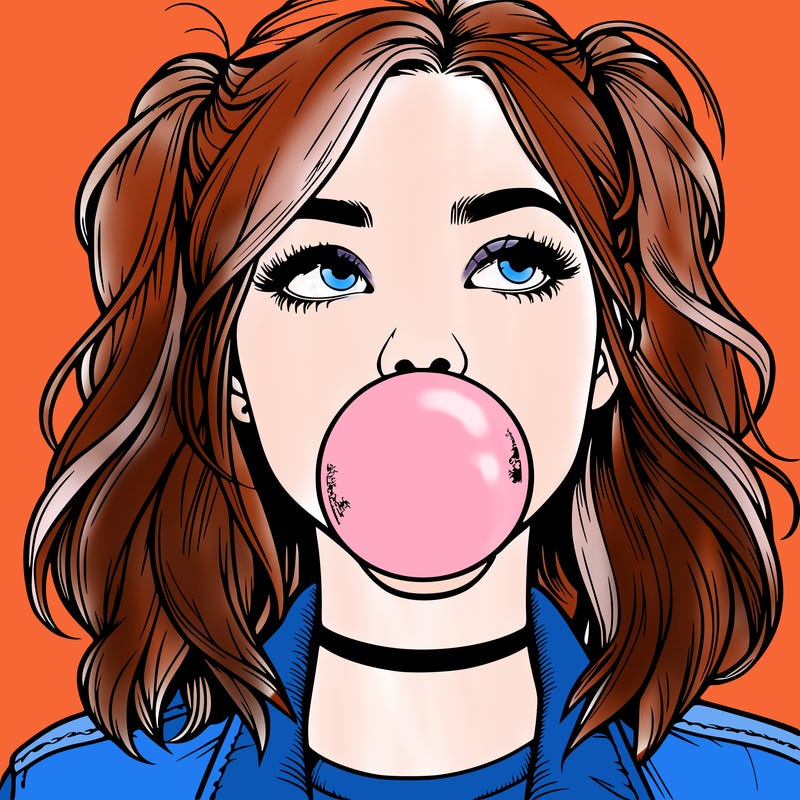 realististic girl blowing bubble -gum