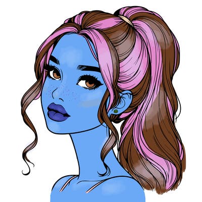 realistic girl with a ponytail on her hair and lips