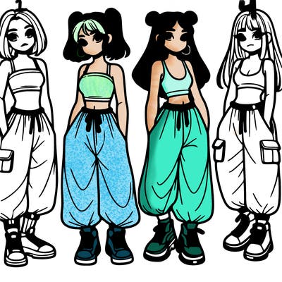 girls with crop top with baggy pants