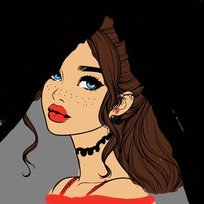 realistic girl with a ponytail on her hair and lips