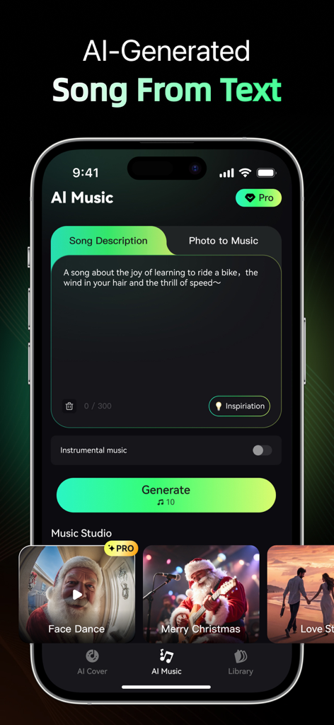 Oyamuse - AI Music Creator - Oyamuse app interface for creating AI music from text prompts