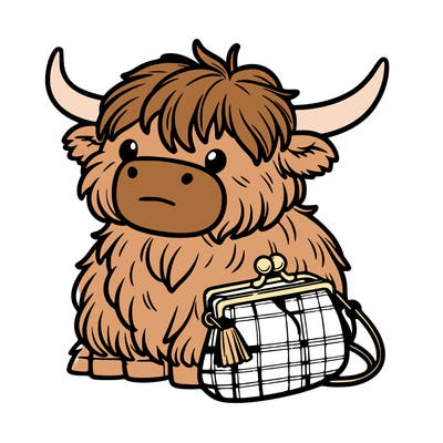 highland cow in a purse