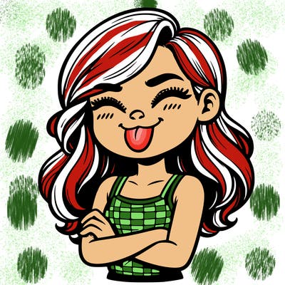 realistic girl crossing her arms and wearing a tank top with her tongue held out she has long hair