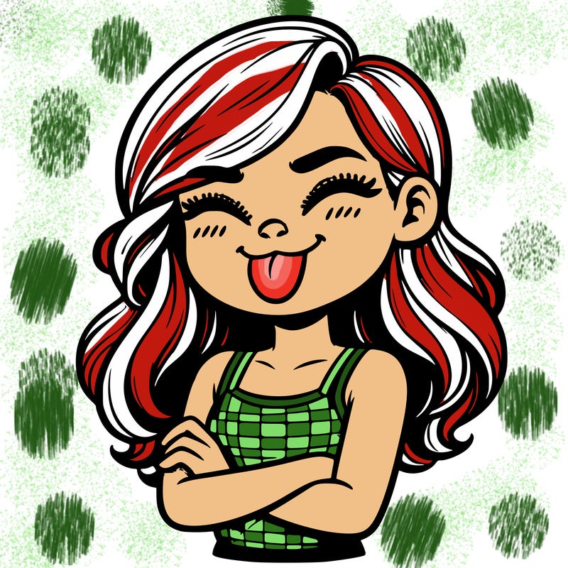 realistic girl crossing her arms and wearing a tank top with her tongue held out she has long hair