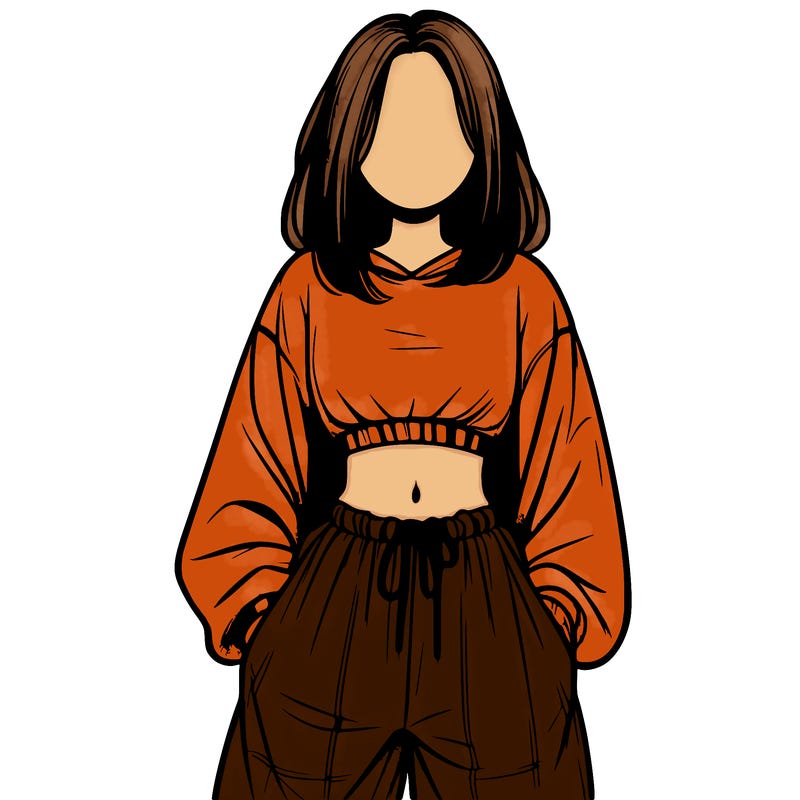 realistic girl faceless with baggy pants and a crop top