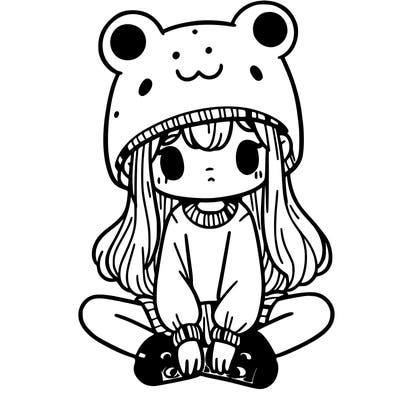 a girl wearing a frog hat and some frog socks
