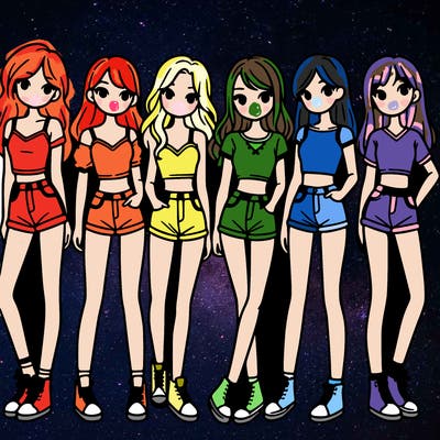 a group of girls wearing crop tops and shorts