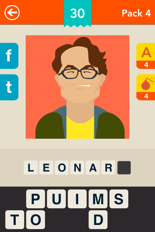 Guess the Character! ~ Free Icon Quiz - モバイルトリビアゲームで、ビッグバン★セオリーのレナード・ホフスタッターのミニマルなアイコン。