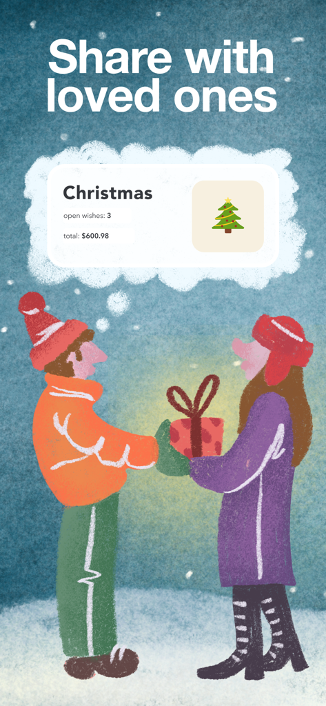 Wishlists - online wishlist - Illustration of sharing a Christmas wishlist with loved ones.
