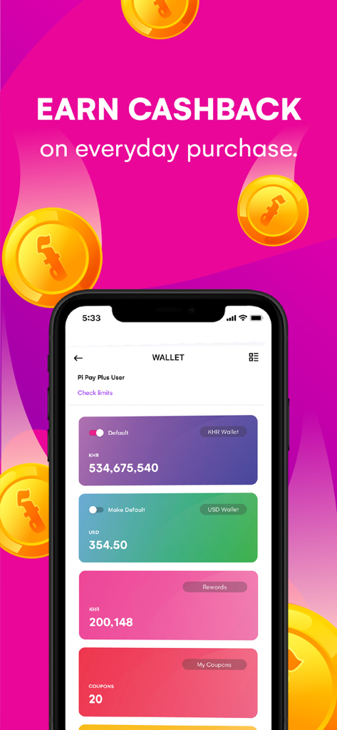 Pi Pay - Pi Pay mobile app wallet showing multi-currency accounts and rewards