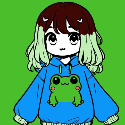 girl wearing frogging sweatshirt