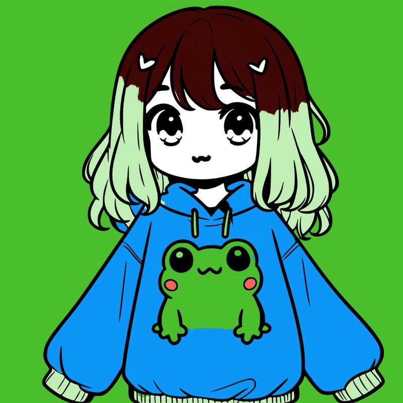 girl wearing frogging sweatshirt