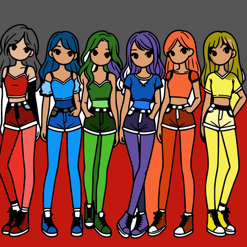 a group of girls wearing crop tops and shorts