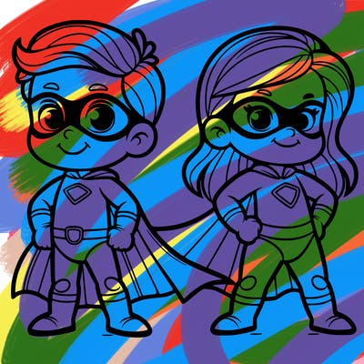 2 superheroes one is a boy of 5 and one is a girl 3 years