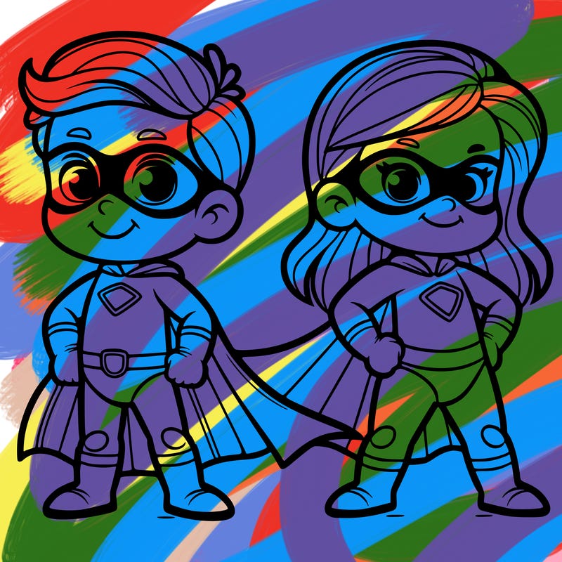 2 superheroes one is a boy of 5 and one is a girl 3 years