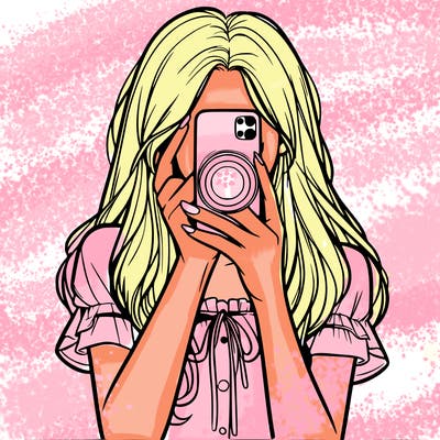 a realistic girl holding her phone taking pictures