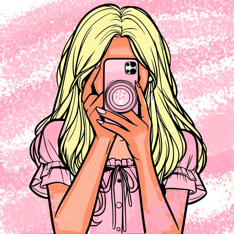 a realistic girl holding her phone taking pictures