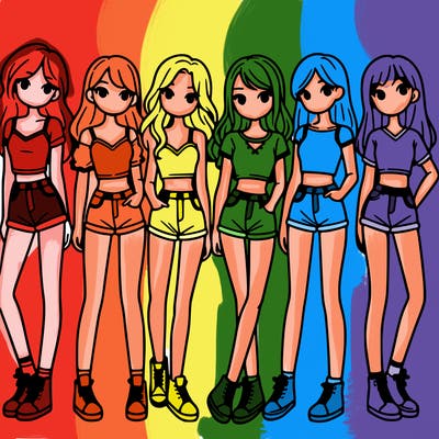 a group of girls wearing crop tops and shorts