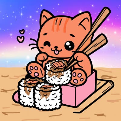 kitten eat sushi