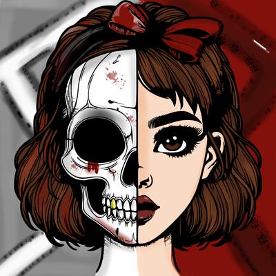 realistic girl with half skull mask