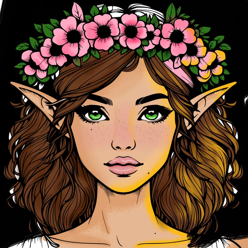 realistic female elf with flower crown