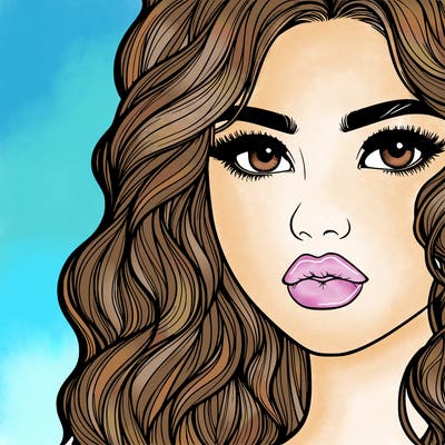 a realistic girl with wavy hair and lips