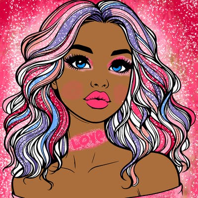 realistic girl with wavy hair and lips