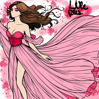 realistic woman in dress flowing the the wind