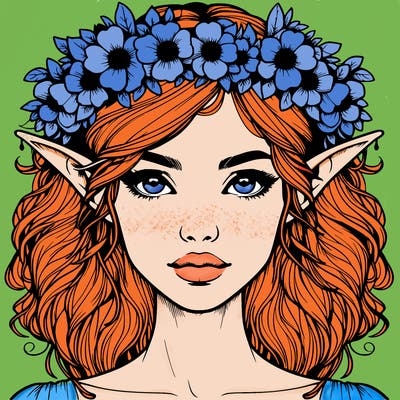 realistic female elf with flower crown