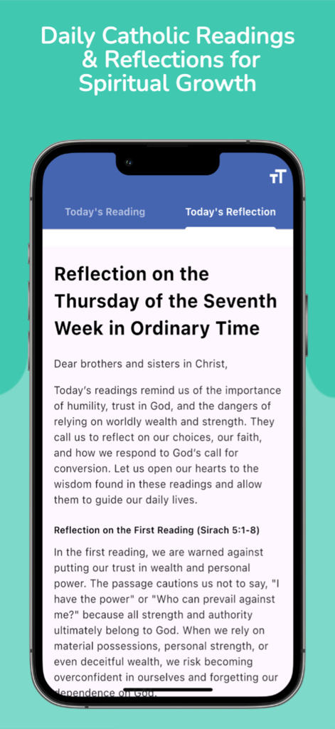 Daily Catholic reflections and scripture readings screen for spiritual growth
