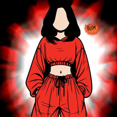 realistic girl faceless with baggy pants and a crop top