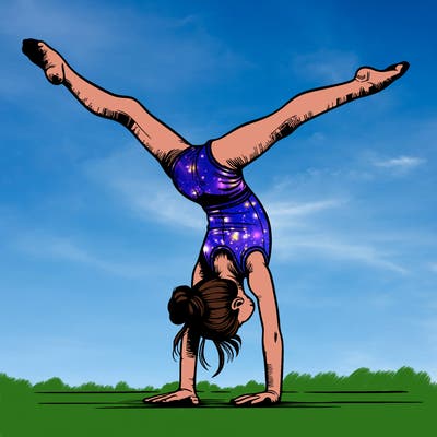 realistic gymnastic hand stand girl in four splits