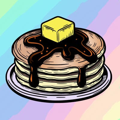 pancakes: topped with syrup and butter